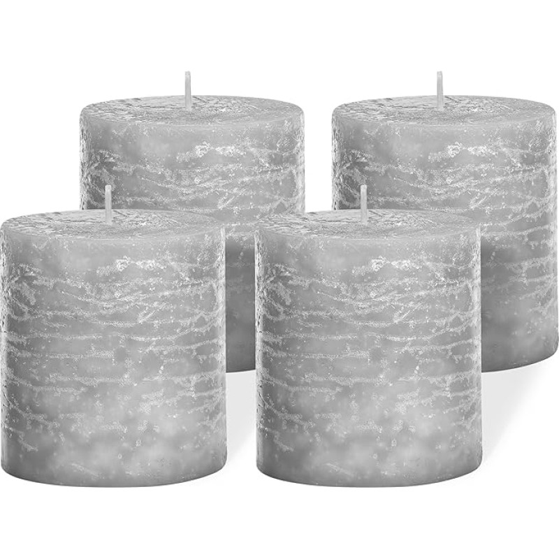 Brandsseller 4 žvakių rinkinys, 7 x 7,5 cm, Kalėdoms, advento vainikams, pilkos spalvos