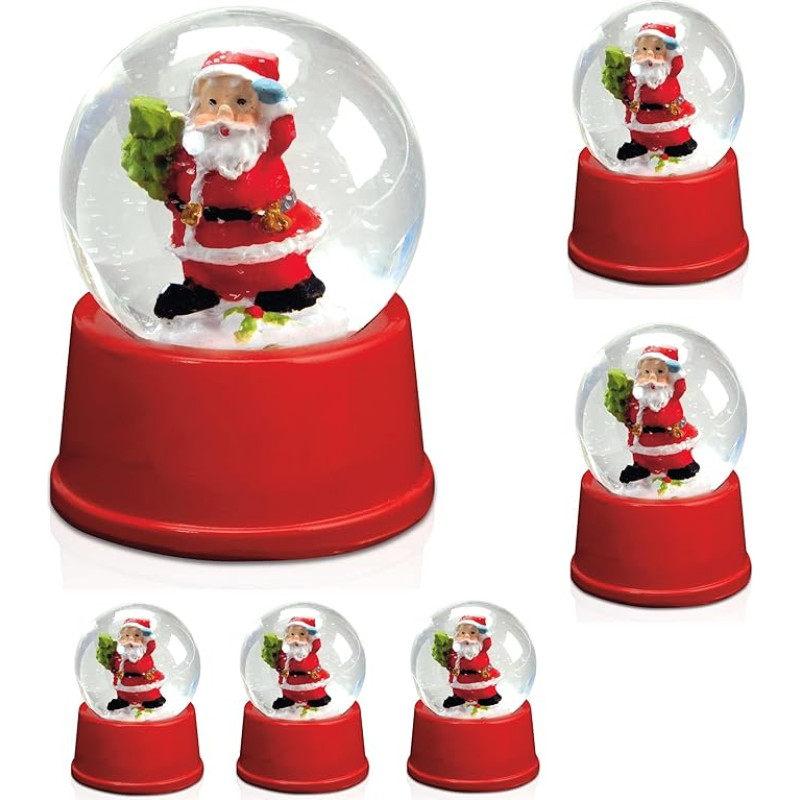 Pack of 6 Snow Globes with Santa Claus Figurine Snowdome Ball Ornaments Snow Swirl as Decoration or Party Bag Christmas Santa Claus Advent Christmas X-Mas