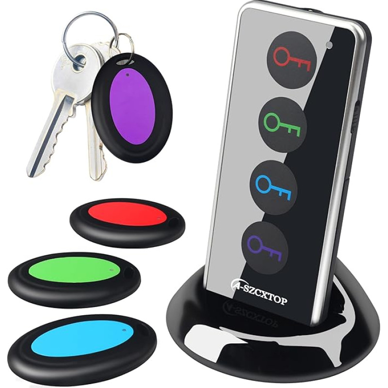 Key Finder Key Finder, 80dB Wireless Item Tracker, RF Finder for Keys, Pets, Luggage, Wallet, Phone, 40m Range, 1 RF Transmitter & 4 Receivers & Flashlight