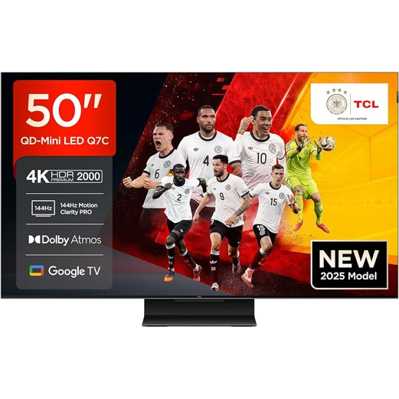 TCL 50Q7C 55 Inch QD Mini LED TV, 4K HDR Premium 2000, Smart Google TV (Dolby Vision IQ & Atmos, HVA Panel, 144Hz Motion Clarity Pro, Game Master)