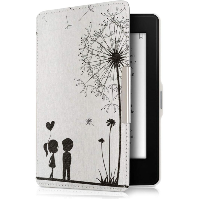 kwmobile Elegant synthetic leather case for the Amazon Kindle Paperwhite (2012/2013/2014/2015) Floral design dandelion love in black white with practical magnetic clasp