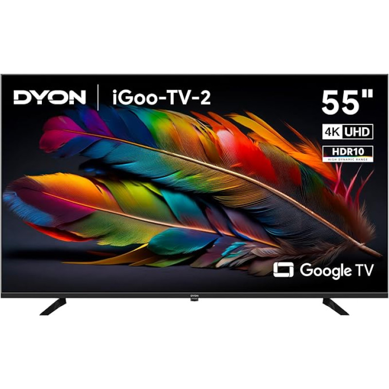 DYON iGoo-TV 55U-2 - 55 Inch (139 cm) 4K Ultra HD Smart TV with Google TV, HDR10, Triple Tuner (DVB-S2/C/T2), WiFi, Bluetooth, Google Assistant, Netflix, Prime Video, [2025 Model]