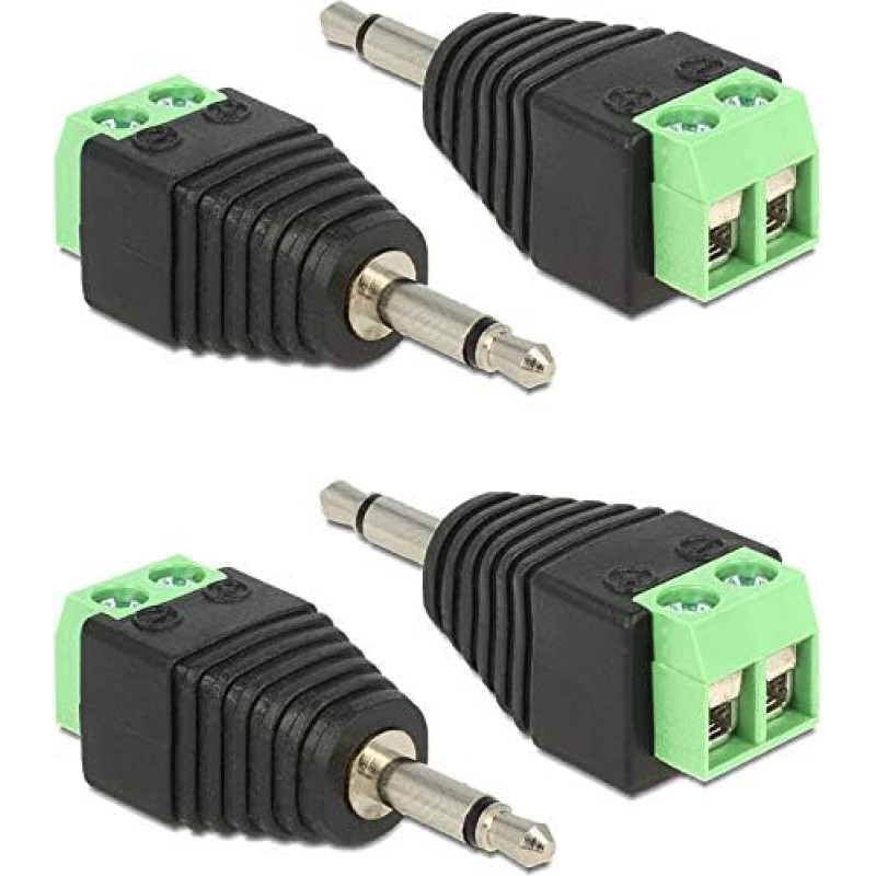 Delock 65528 Adaptor Terminal Block 2-Pin to 3.5 mm Jack Plug Black/Green Pack of 4