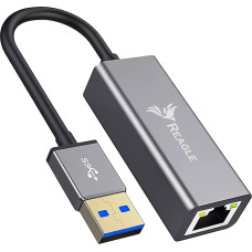 Reagle USB-A to Ethernet Adapter, Gigabit Network Adapter, SuperSpeed USB 3.2 Gen 1, 1000 Mb/s, Plug & Play, Aluminium Housing, LED Indicators, Compatible with Windows/Mac/Linux, 13 cm Cable