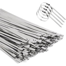 Viuxule Metall-Kabelbinder, Edelstahl, 4,6 x 200 mm, strapazierfähig, 100 kg, mehrfach selbstsichernd, Bindekabel für Maschinen, Auspuffwickel, Rohre, Bauernhöfe, Kabel, Geflügelzaun, 100 Stück