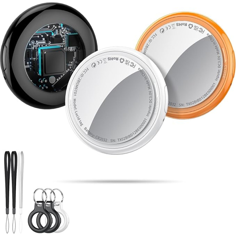 Air Tracker Tag, Schlüsselfinde Kompatibel mit Apple Wo ist? APP (iOS NUR, Android nepalaikoma), Bluetooth Tracker für Gepäck/Taschen/Koffer, Austauschbarer (3 Pack). Schwarz und Weiß und Orange.