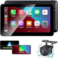 Aonerex Portable CarPlay Display, Wireless Android Car with HD Rear View Camera, 7 Inch IPS Screen, Bluetooth Handsfree, Siri, Voice Assistant, GPS Navigation, MirrorLink, FM