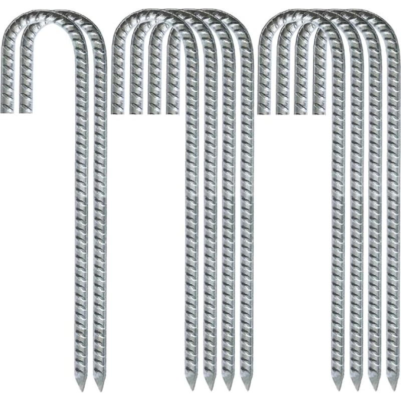 Galvanised Threaded Reinforcement Rods Ground Anchors for Fixing Water Pipes, Tent Stakes and Garden Fence Posts Silver 30cm (10-J)