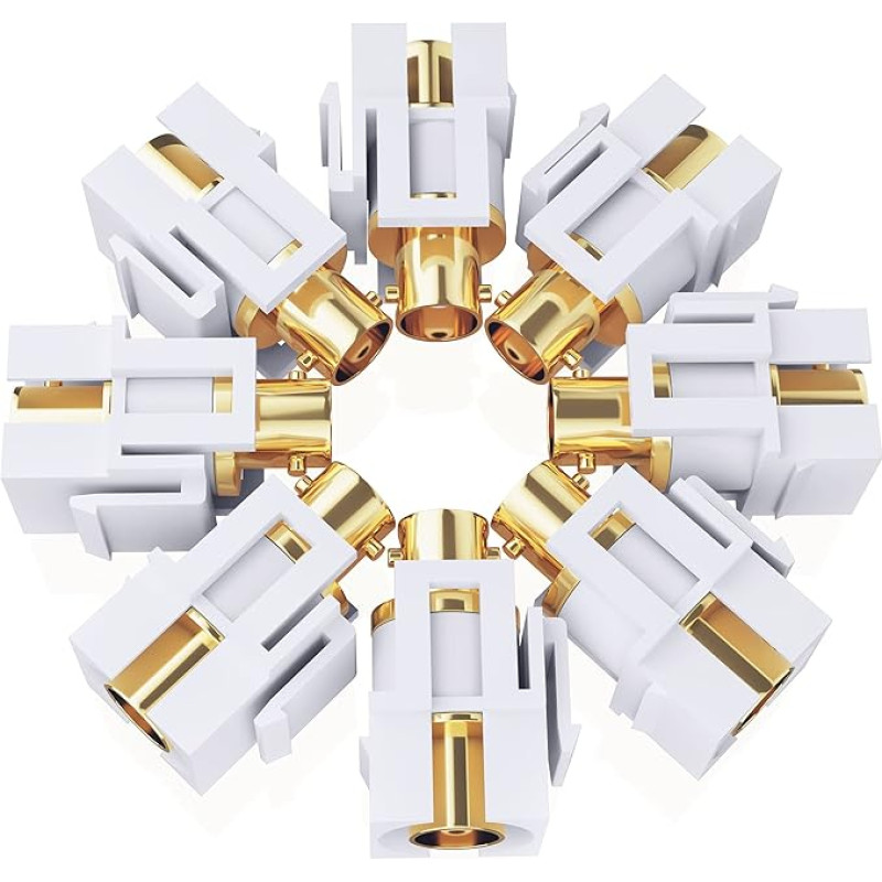 GearIT BNC Keystone Jack Insert for BNC Cable Wall Plug, BNC Insert, F/F SDI Keystone Cable Jack Adapter with TV Socket in White, Pack of 10