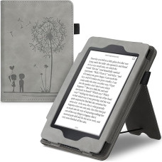 kwmobile Flip Case Compatible with Amazon Kindle Paperwhite - Hand Strap - Cover Dandelion Love Grey (for Models up to 2017)