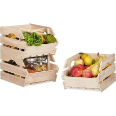 Relaxdays Stacking Wooden Boxes, Set of 3 Universal Sturdy Storage Crates, HxWxD: 20x27.5x38 cm, Natural