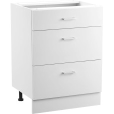 VEVOR balta apatinė spintelė (600 x 475 x 816 mm) su 3 stalčiais, nesumontuota stalčių apatinė spintelė, paruošta montuoti, su švelniai uždaromomis durimis ir reguliuojama lentyna, skirta namų ūkiui ir biurui