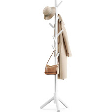 Pipishell White Freestanding Coat Tree with 3 Adjustable Sizes & 8 Hooks, Sturdy Wooden Coat Stand for Clothes, Hat, Used in Bedroom/Office/Hallway, White