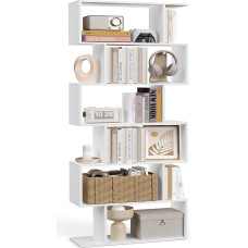 VASAGLE knygų spinta, lentyna, stovinti lentyna, vitrina, laisvai pastatoma spintelė, dekoratyvinė lentyna su 6 lygiais, balta LBC61WT