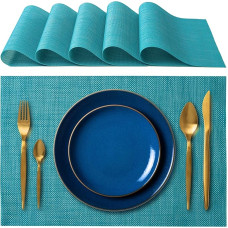 IPEA 6 skalbiamų paklotėlių rinkinys, mėlynos spalvos, 45 x 30 cm, skirtas vakarienei, pietums, pusryčiams, 6 vnt., skalbiamas, atsparus karščiui, neslystantis, nepraleidžiantis purvo, skirtas virtuvės stalui ir svetainei