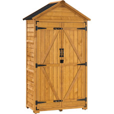 M MCombo Garden Cabinet Tool Cabinet Outdoor Cabinet Garden Box with Saddle Roof Made of Wood Waterproof Grey/Natural 1000D, 48 x 90 x 178 cm (Natural)
