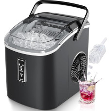 EUHOMY Compact Ice Cube Maker, 9 Ice Cubes Ready in 6 Minutes, 12kg/day, Self-Cleaning with Carry Handle, Basket and Scoop, 2 Ice Cube Sizes, for Home, Kitchen, Office, Black
