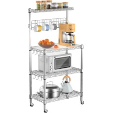 Leteuke Baker's Rack for Kitchen with Storage, NSF Certified, 4-Tier Adjustable Coffee Bar with Wheels, 10 S Hooks, Microwave Stand, Kitchen Storage Rack, Metal Storage Rack, 76.2