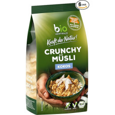 biozentrale Crunchy Müsli Kokos | 6x375g | Knuspriges Vollkorn-Müsli | Mit saftigen Kokosraspeln | Ohne Rosinen | Hoher Ballaststoffgehalt | Perfekt zum Frühstück & als Snack | Recycelbare Verpackung