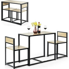 GIANTEX Bar Table Set 3-Piece Dining Table with 2 Chairs, Dining Room Set, Small Kitchen Table Set for 2 People, Dining Room Table, Bistro Table Set, Kitchen Bar Seating Set (Natural)