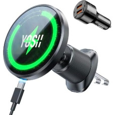 YOSH For Magsafe Car Mount with Charging Function 15 W, Metal Double Hook & N55 Strong Magnets, Mobile Phone Holder Car for Magsafe Charger Ventilation for iPhone 16 15 14 13 12 with 36 W Car Charger