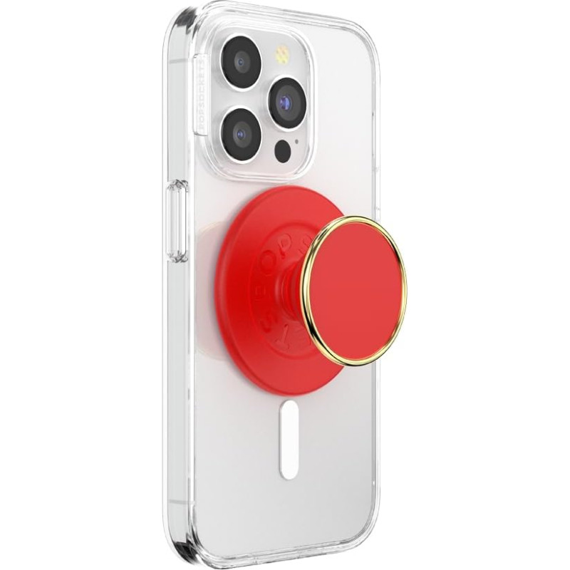 PopSockets Round Phone Grip Compatible with MagSafe, Adapter Ring Included, Phone Holder, Wireless Charging Compatible - Enamel Rosso