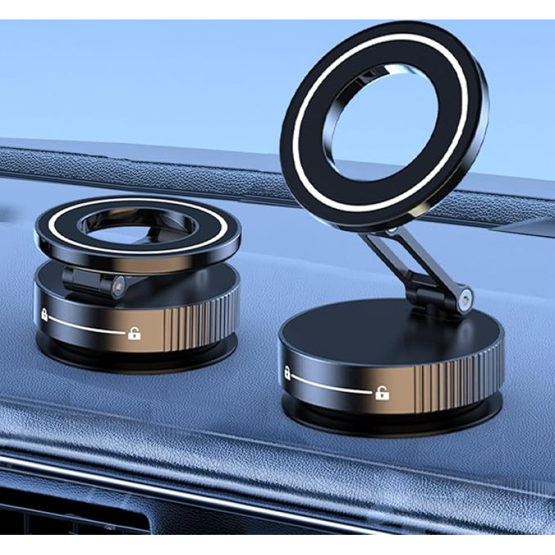 GUPTOMES Mobile Phone Holder Car Magnet Upgrade Vacuum Magnetic Foldable Holder 360° Rotatable for Dashboard & Car Window with Suction Cup, Includes Magnetic Film for All Smartphones, Black