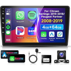 4G 64G VECHTEL 9 Inch Bluetooth Car Radio for Citroen Berlingo 2015-2018/Peugeot Partner 2008-2019 Carplay Android Car, DSP EQ, 1280 x 720, WiFi GPS, Mirror Link, RDS/FM Radio 2 DIN with AHD Rear View