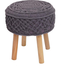 Mendler HWC-J43 Megzta taburetė 45 x 41 cm Apvalus makrame / megztas audinys / tekstilė Tamsiai pilka