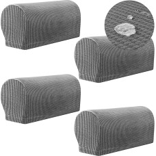 YancLife Armchair Covers, 4 Pieces, Waterproof Armrest Chair Covers, Non-Slip Arm Protector, Stretch Armchair Couch, Scratch-Resistant Sofa Armrest Protector for Recliner Sofa, Couch (Light Grey)