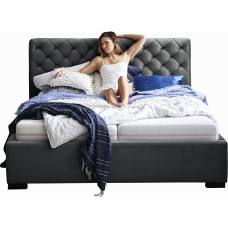 ELSA Dizainerio lova su saugojimo dėžute Velveto audinys Minkšta lova Lamelinis rėmas Dvigulė lova Medinis pagrindas Juoda