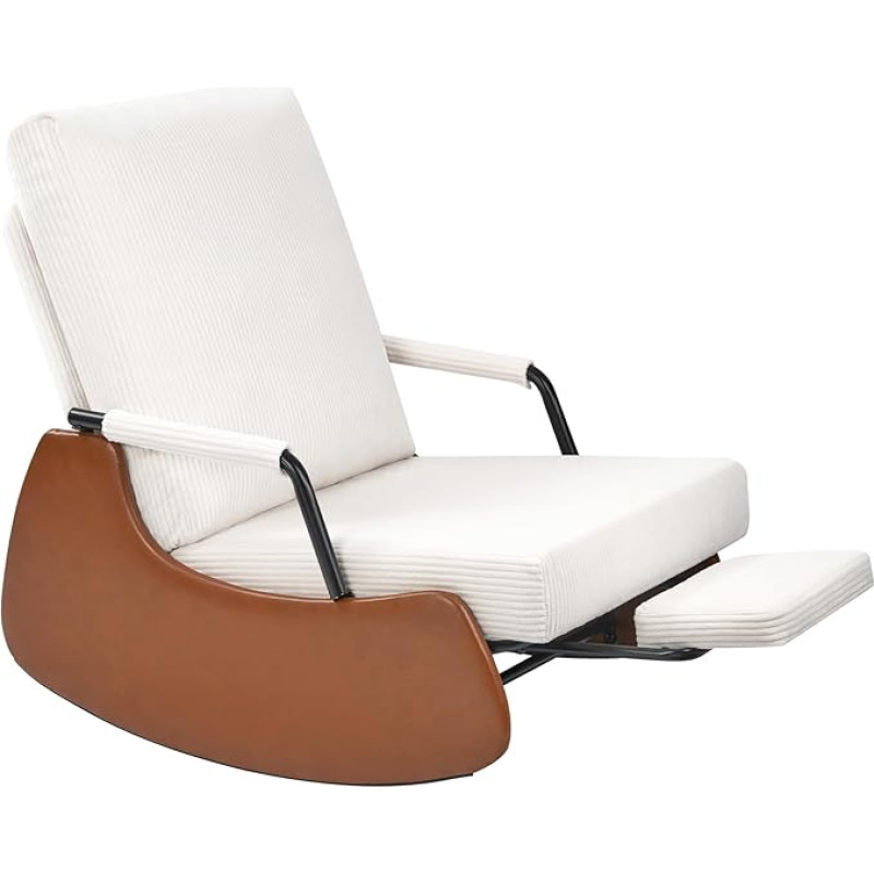Hawthyhome Rocking Chair, Deck Chair, Lounge Chair, with Footrest, 3 Positions Adjustable Backrest, Living Room, Porch, Outdoor Rocking Chair, Decorative Chair, White