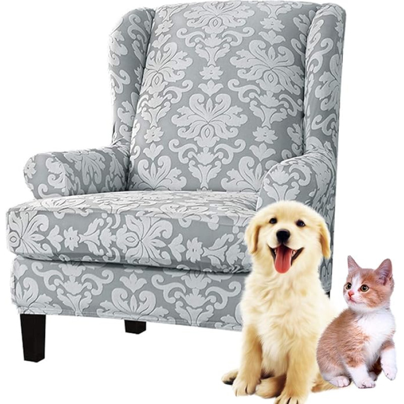 Armchair Cover for Wingback Chair Cover 1 Seater Grey Jacquard Armchair Throws 2 Pieces Protective Cover Armchair Protector for Relaxing Chair TV Chair