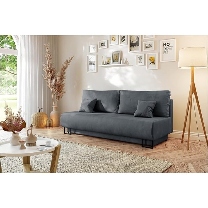 MEBLINI Ariana sofa su miego funkcija, išskleidžiama sofa-lova su lovos dėže, sofa-lova su miego funkcija, išskleidžiama sofa, Ariana, 202 x 97 x 94 cm, pilkas aksomas