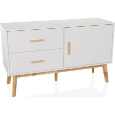hjh LIVING Tarolo Sideboard with 2 Drawers and 1 Door, 120 x 40 x 72 cm, Scandinavian Style Cabinet, White, Oak Base
