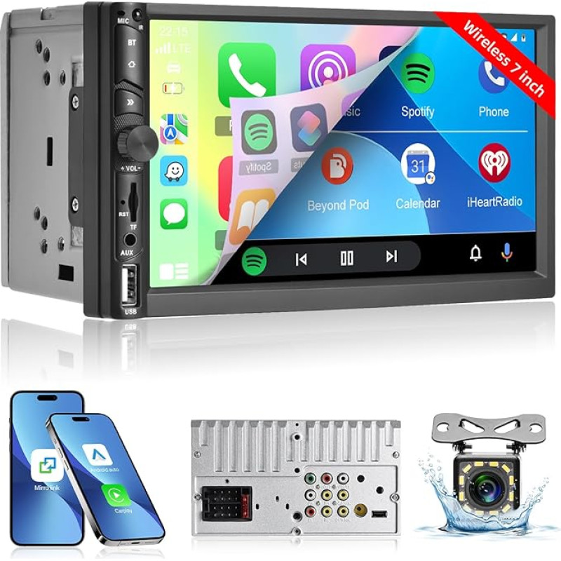 Dvigubas DIN radijo imtuvas su belaidžiu 