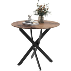 IMHKAM 80 x 80 x 75 cm medinis valgomojo stalas Apvalus virtuvės stalas Retro pramoninis valgomojo stalas su juodomis metalinėmis kojomis valgomajam kambariui Svetainė Virtuvė