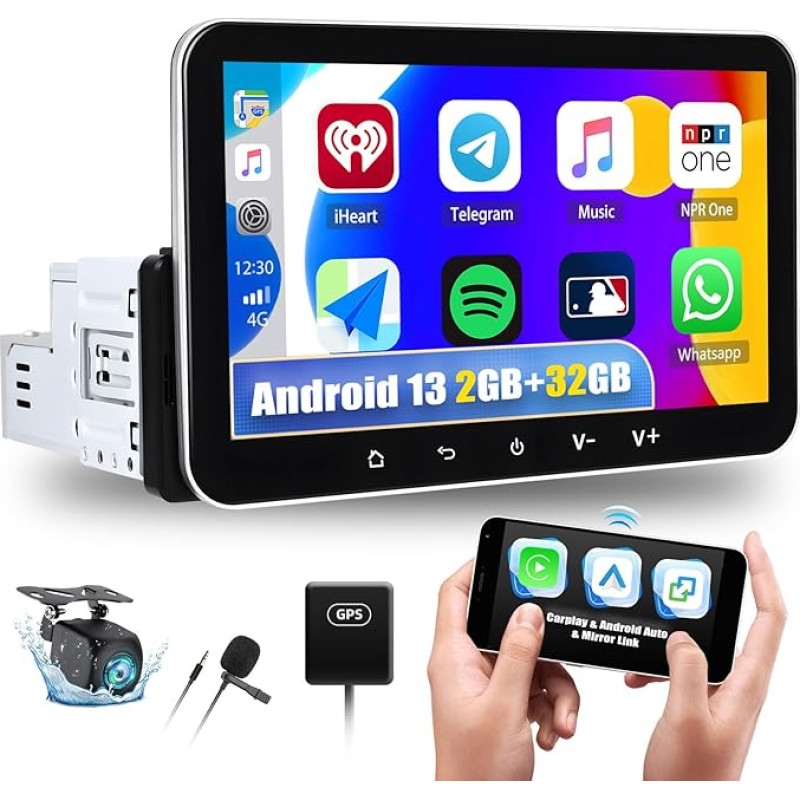 [2G + 32G] SIXTOP Android 13 Vieno DIN automobilio radijo navigacija 1DIN su belaidžiu 
