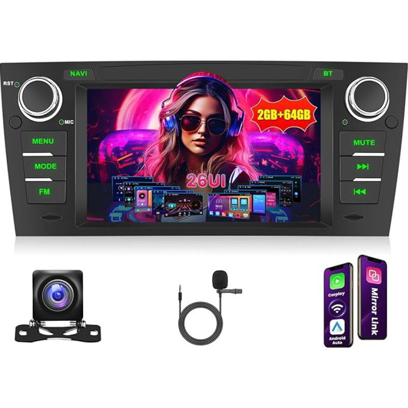 [Android 15 2G + 64G] Inefala automobilinis radijas BMW E90 2005-2012 m., belaidis Carplay ir Android automobilis, 7 colių jutiklinio ekrano radijas Bluetooth 2 DIN su GPS/WiFi/Bluetooth/USB/RDS/FM mikrofonu atbulinės eigos kamera