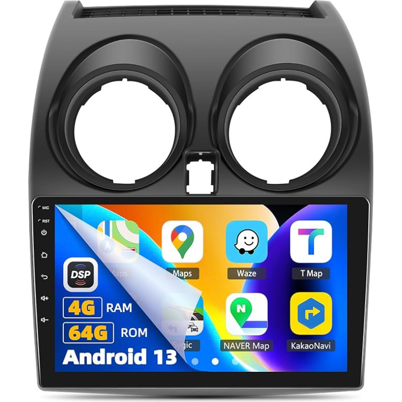 4G+64G Android 13 Autoradio für Nissan Qashqai J10 2006-2016 Belaidis CarPlay, Android Auto, 9 Zoll jutiklinis ekranas 1280 * 720, WiFi, GPS Navi, Bluetooth, FM/RDS SWC USB + Rückfahrkamera Mic