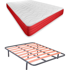 DUÉRMETE ONLINE Pilnas lovos komplektas su apverčiamu čiužiniu (veidas žiemai/vasarai) + 4 kojų rėmas, legiruotas plienas, pilka, 105 x 190 cm