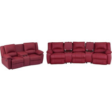Vente-unique - Relaxing Set 3 + 2 Seater - Cowhide Leather - Red - Aroma