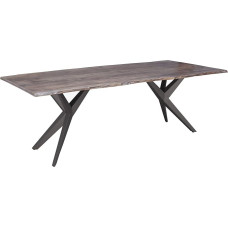 MASSIVMOEBEL24.DE Freeform 4 Wane Table Made of Acacia Wood - Grey Varnished | X-Legs in Anthracite Matt | 220 x 100 x 76 cm | Solid Wood Table Wane Table Dining Table