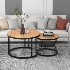 Merax WF296678AAT Kavos staliukas Apvalus šoninis staliukas Svetainės stalas Sofos staliukas Rudas kavos staliukas Apvalus apvalus stalas Svetainės stalas