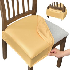 NILUOH Wasserdichte Sitzbezüge für Esszimmerstühle, 4er-Set, PU-Leder, Stuhl-Sitzbezüge, Esszimmerstuhlbezug, abnehmbar, waschbar, Stuhlbezug, keine Rückbezüge (PU-Gelb)