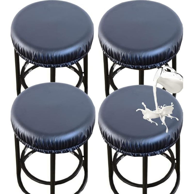 Kėdžių dangteliai Apvalūs įtempiami PU apvalūs vandeniui atsparūs baro kėdžių sėdynių dangteliai Baro kėdžių dangteliai Plaunami kėdžių pagalvėlės Slipcovers su elastinėmis juostomis 12-17 colių kėdėms (4 pakuotė, juoda)