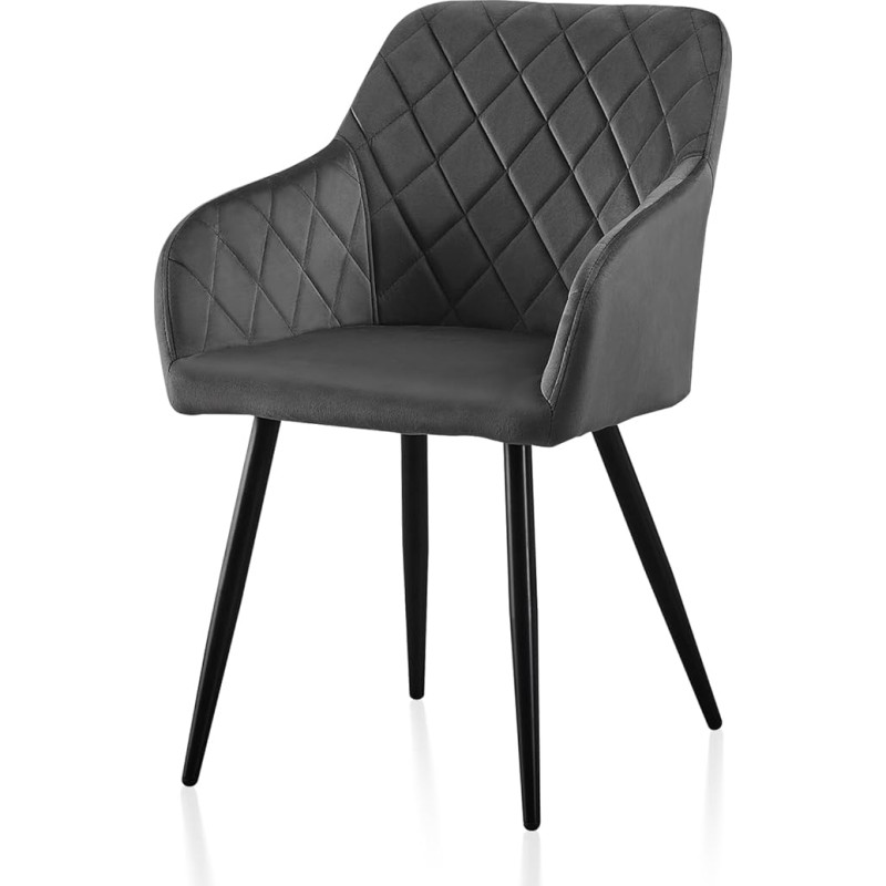 TUKAILAI Valgomojo kėdės, aksominė virtuvės kėdė, minkšta kėdė, svetainės kėdė su porankiais, atlošu, metalinėmis kojomis, modernios kėdės virtuvei, valgomajam, svetainei, miegamajam, pilkos spalvos