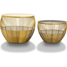 ELYFLAIR® Round Side Table with Storage Space and Enamel Surface, Set of 2 Nesting Tables, Living Room Table, Decorative Table, Coffee Table, Sofa Table, Coffee Table, for Living Room, Diameter 49/41