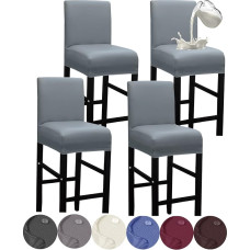 HFCNMY Barhocker-Bezüge, 4 Stück, dehnbar, wasserdicht, PU-Barhocker-Bezüge mit Rückenlehne, Barhocker-Stuhlhussen mit Rückseite, Pub-Thekenhocker, Stuhlhussen mit Gummibändern, Grau