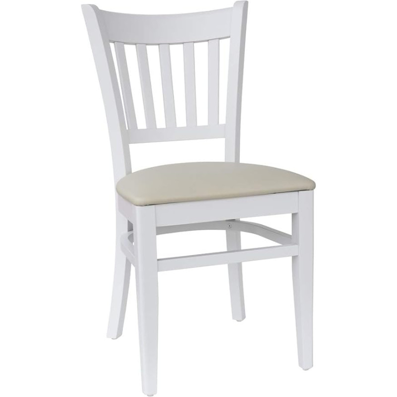 abritus T002 2 valgomojo kėdžių rinkinys Virtuvės kėdė Svetainės kėdė Buko masyvo kėdė Gastro bistro kavinei Balta sėdynės pagalvėlė Dirbtinė oda Paruošta sumontuoti Apkrova 150 kg